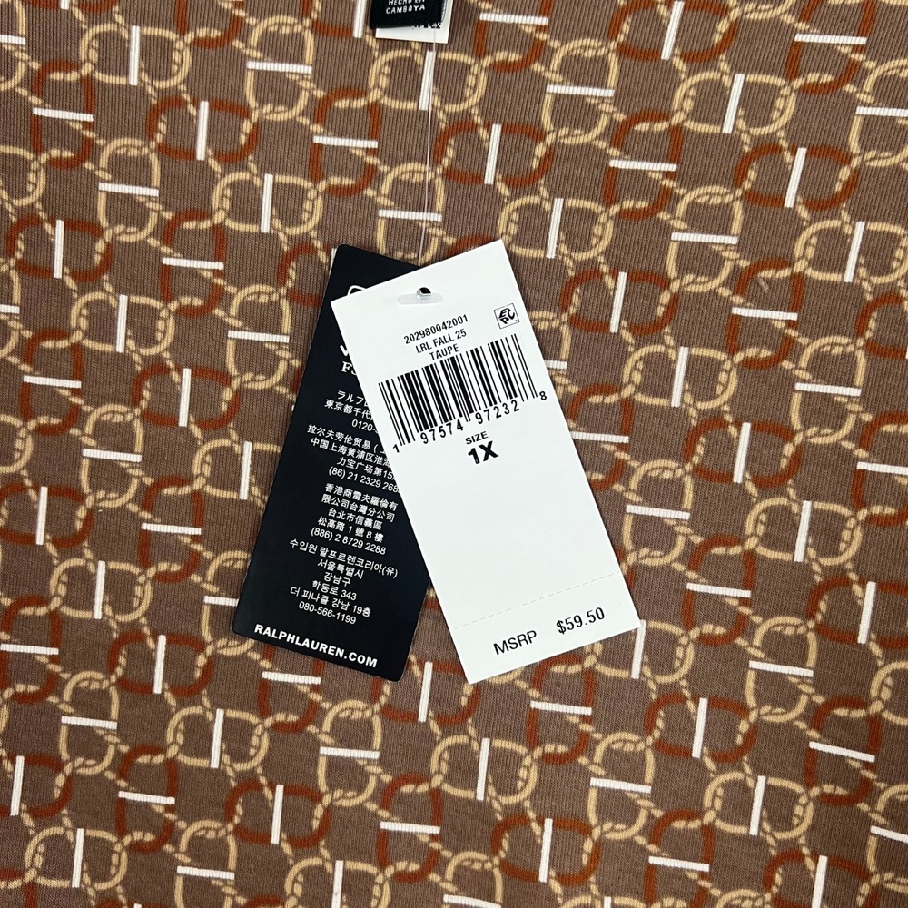 Ralph Lauren Black Label Geo-Print Stretch Cotton Boatneck Tee‎ Womens 1X NWT - Picture 4 of 12